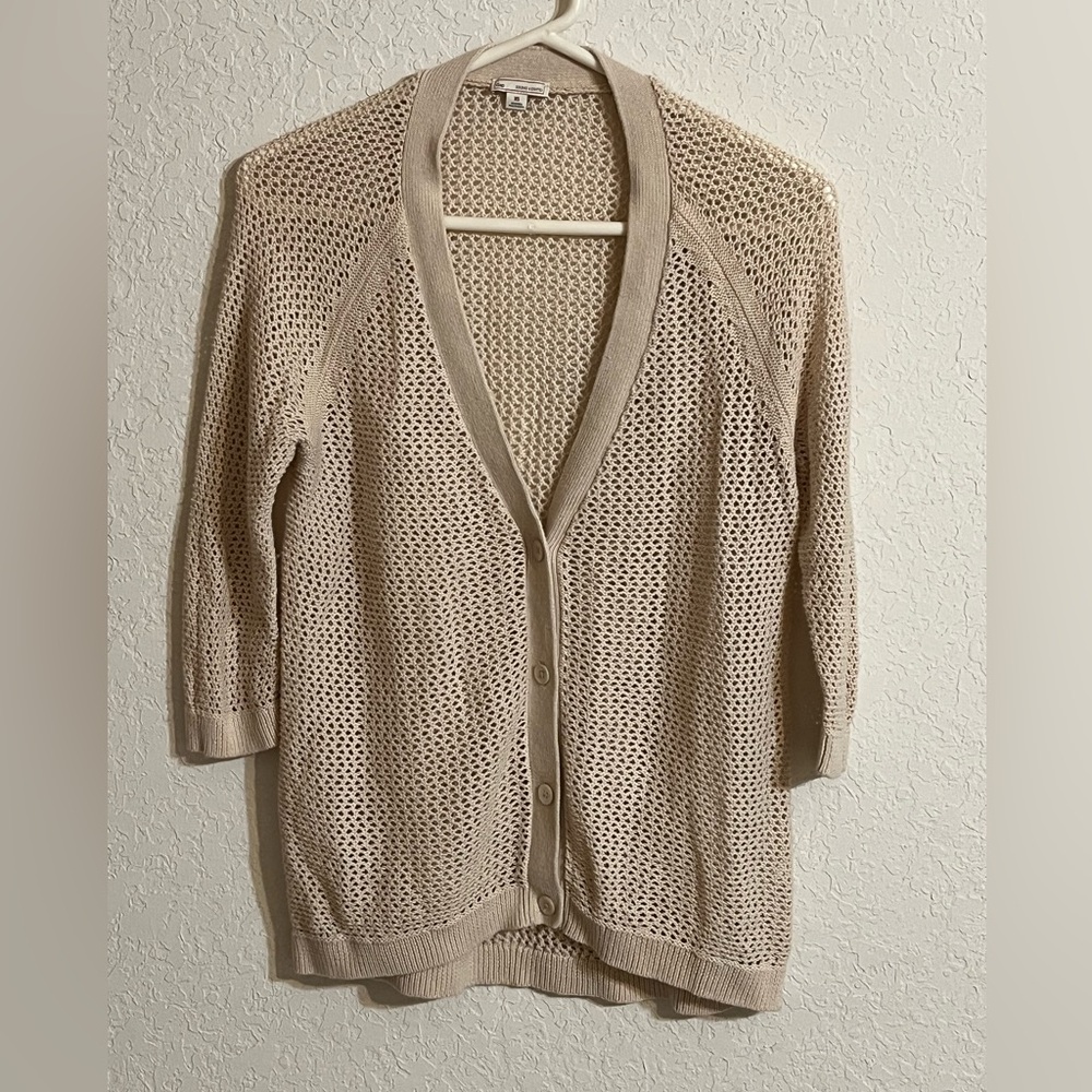 Gap Women’s Tan Mesh Knit Cardigan Minimalist Neutral Layering Essential Size XS